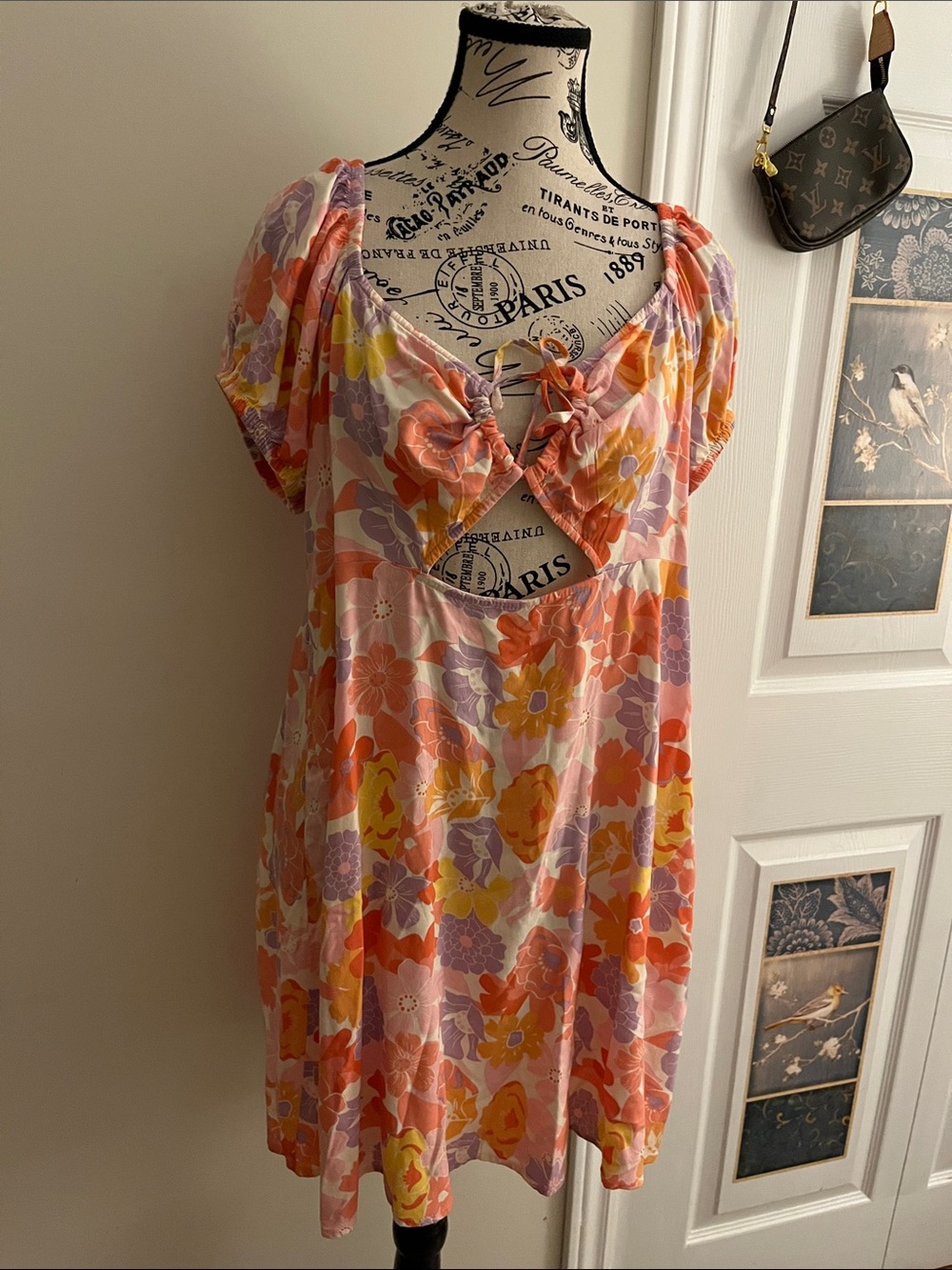 SO Floral Tie-Front Dress in Pink, Orange & Yellow